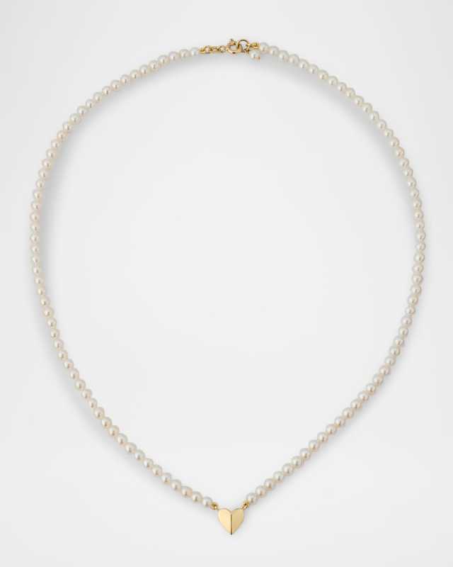 Folding Heart Pearl Strand Necklace